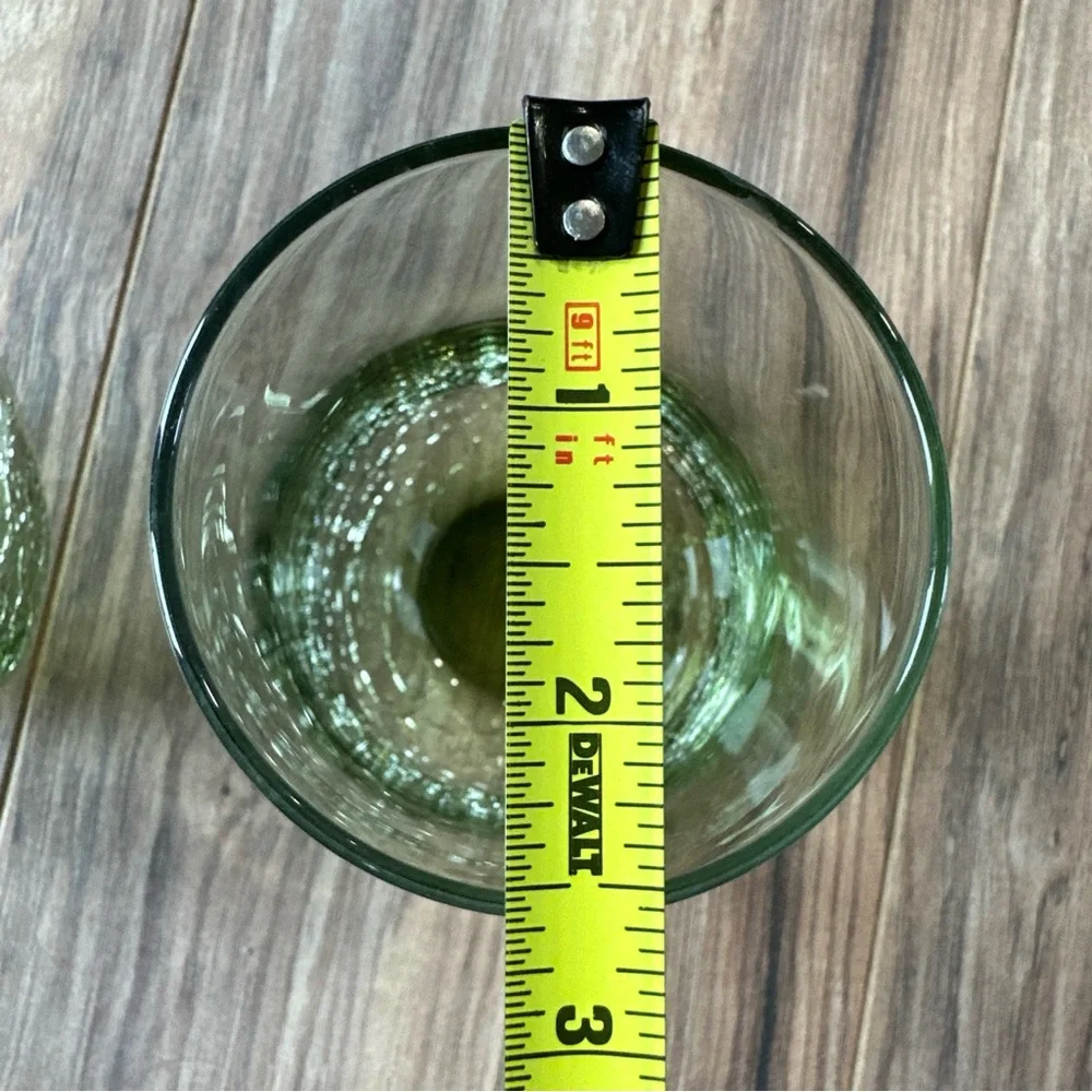 Two Pier 1 Crackle Glass Tumbler Olive Green Highball  Retired  Blown Glass